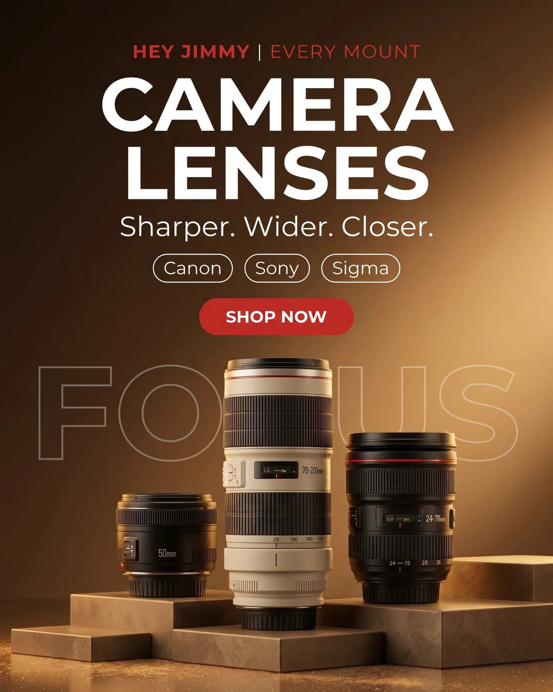 Canon, Sony and Sigma camera lenses at Hey Jimmy India