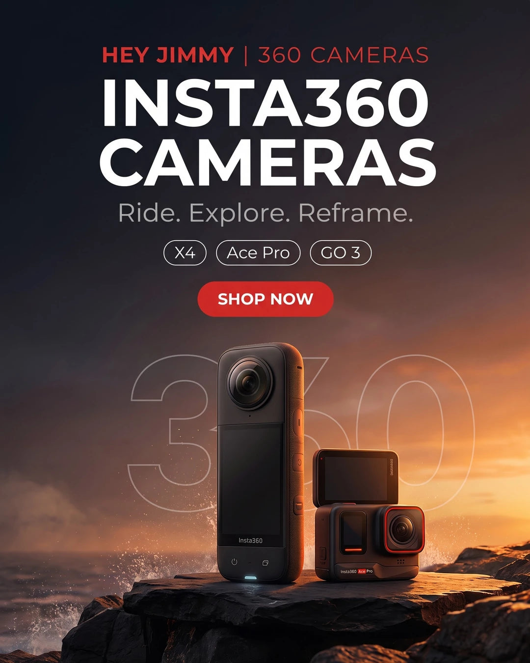 Insta360 X4 and Ace Pro 360 action cameras at Hey Jimmy India