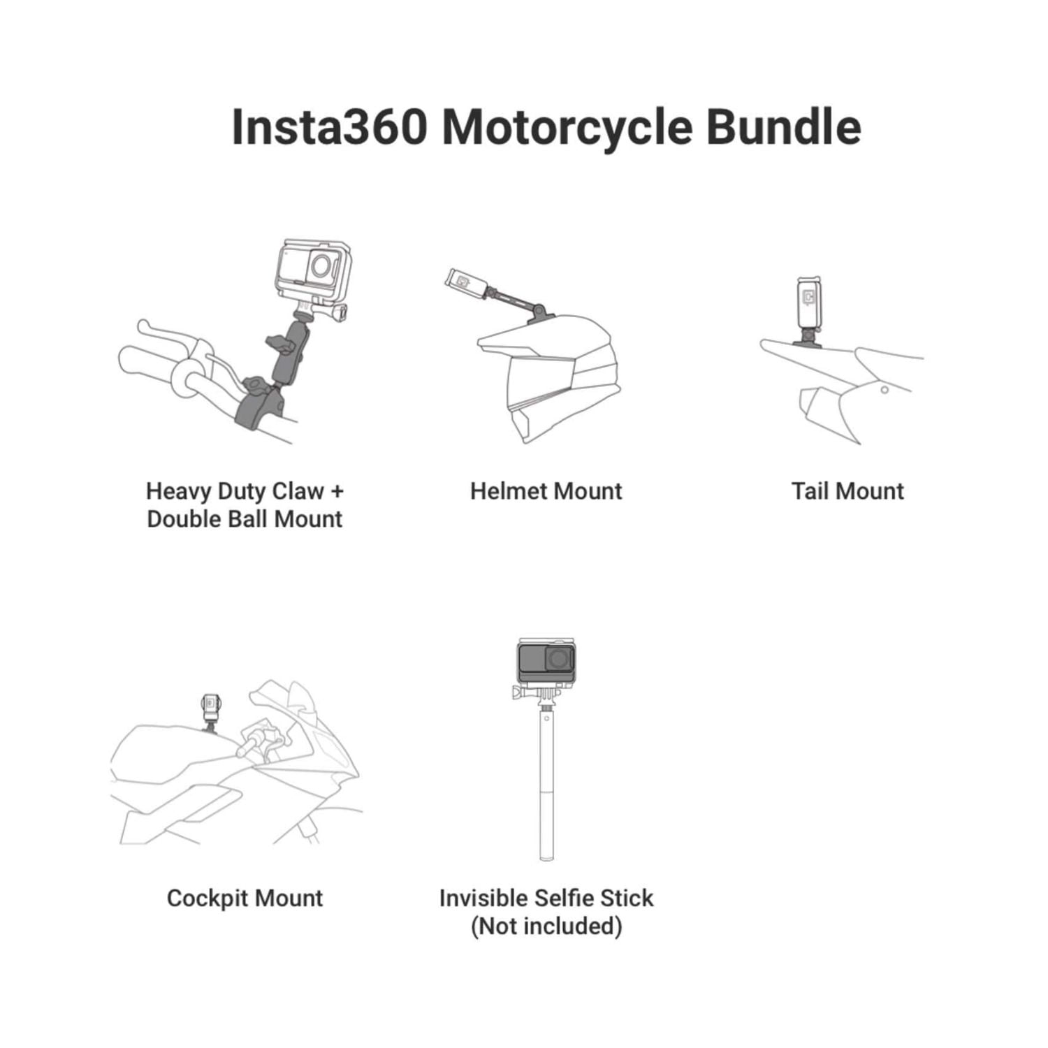 Insta360 Motorcycle Mount Bundle for X3 / ONE R / ONE RS / ONE X2 Cameras