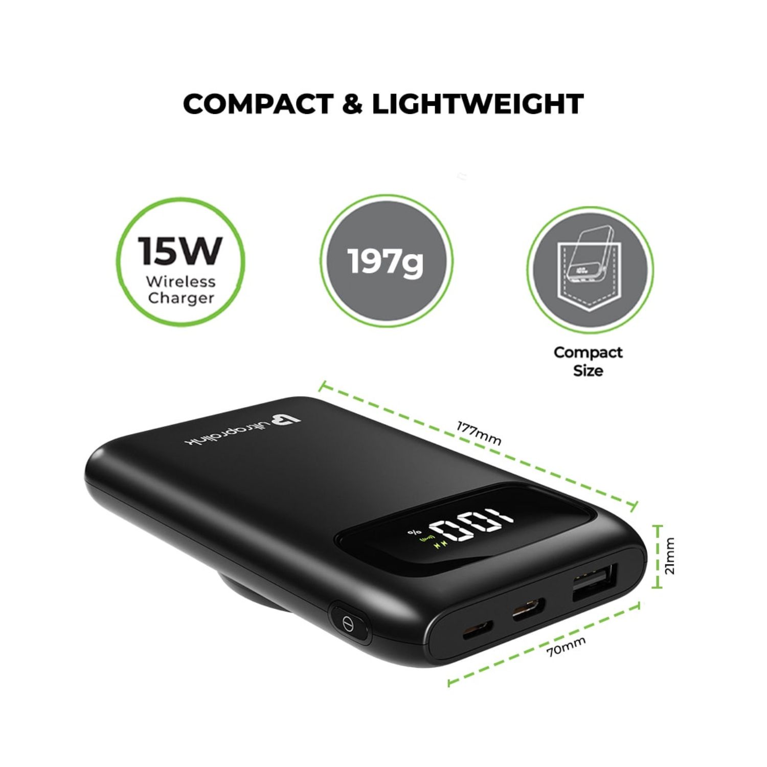 Ultraprolink 10000mAh Juice-Up 10k Mag 15W Wireless Magnetic Power Bank