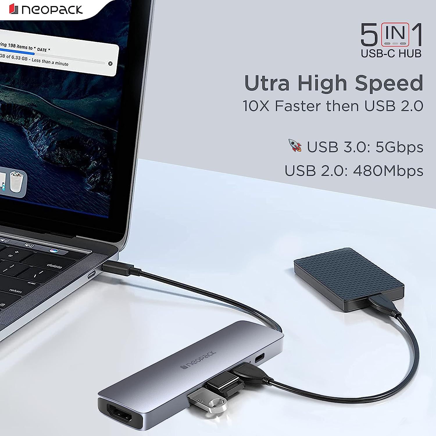 Neopack 5 in 1 USB C Hub Multiport Adapter