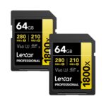 Lexar 64GB Professional 1800x SDXC UHS-II V60 Memory Card (280MB/s) (2-Pack)
