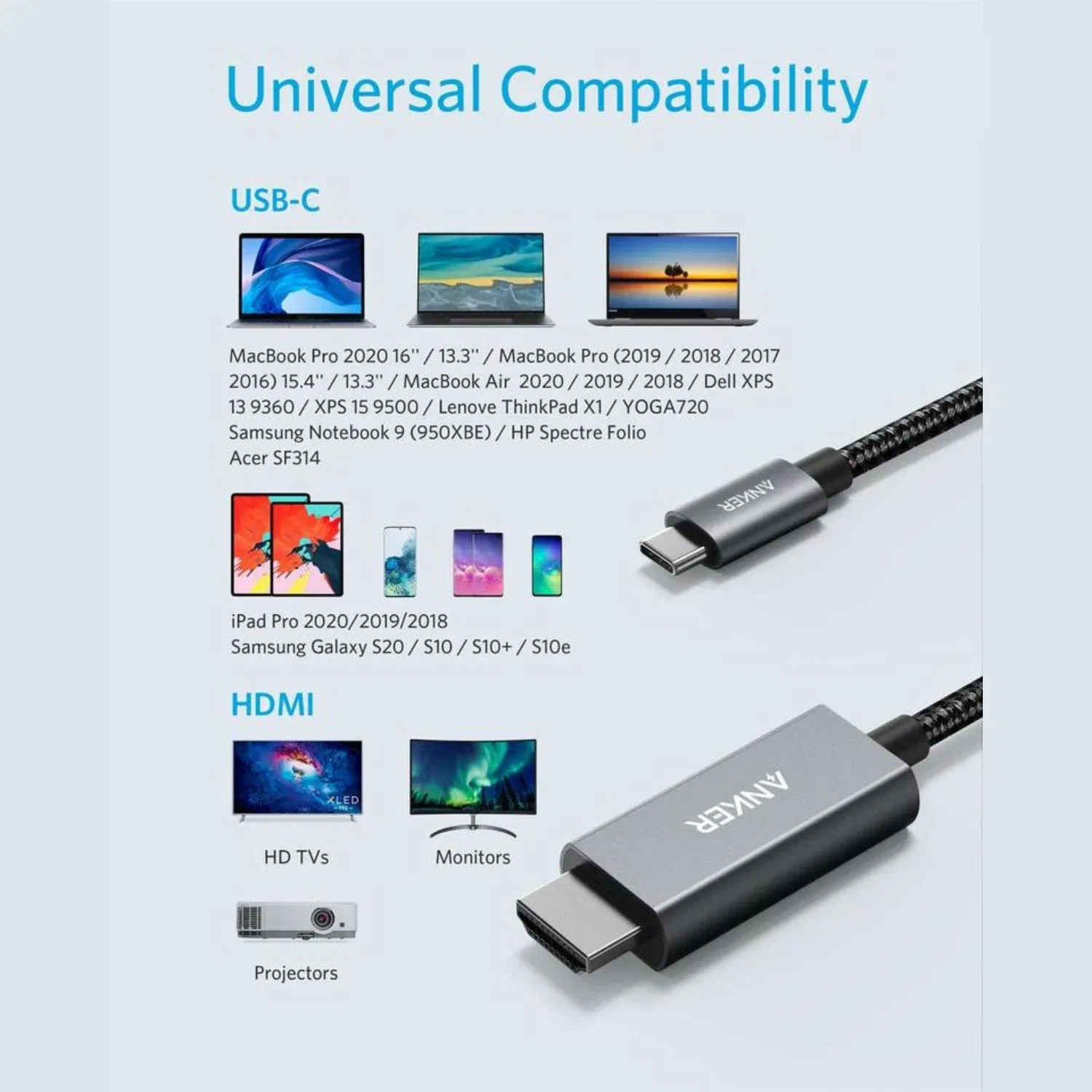 Anker 311 Nylon USB-C to HDMI Cable (1.8m)