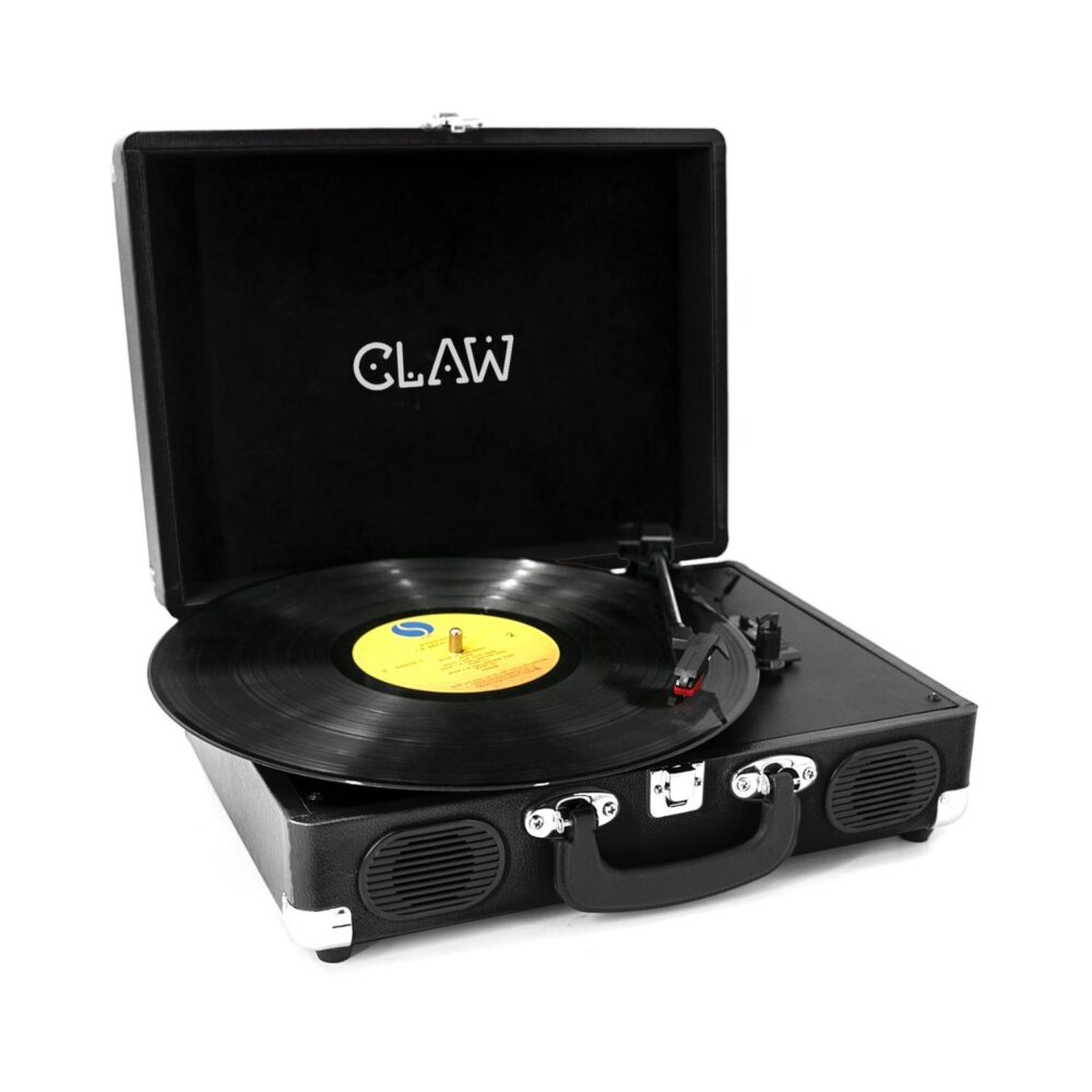 Claw Stag Portable Vinyl Record Player Turntable with Built-in Stereo Speakers (Black)