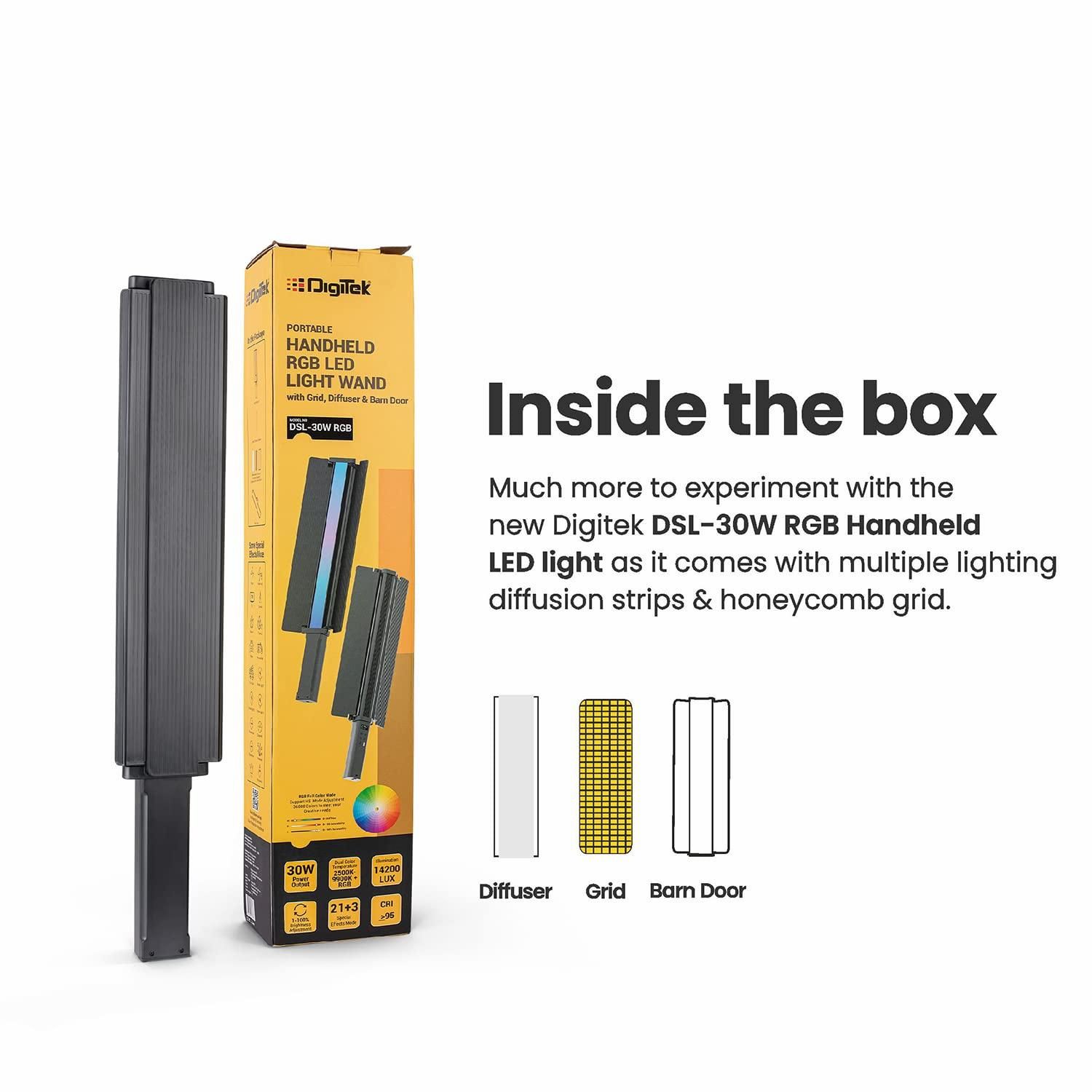 Digitek DSL-30W RGB Portable Handheld LED Light Wand with Grid