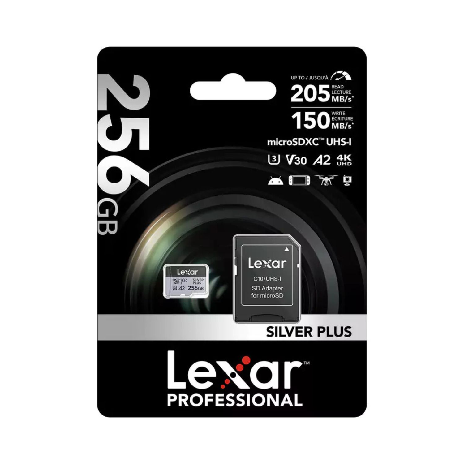 Lexar 256GB Professional SILVER PLUS MicroSDXC UHS-I V30 Memory Card With SD Adapter (205MB/s)