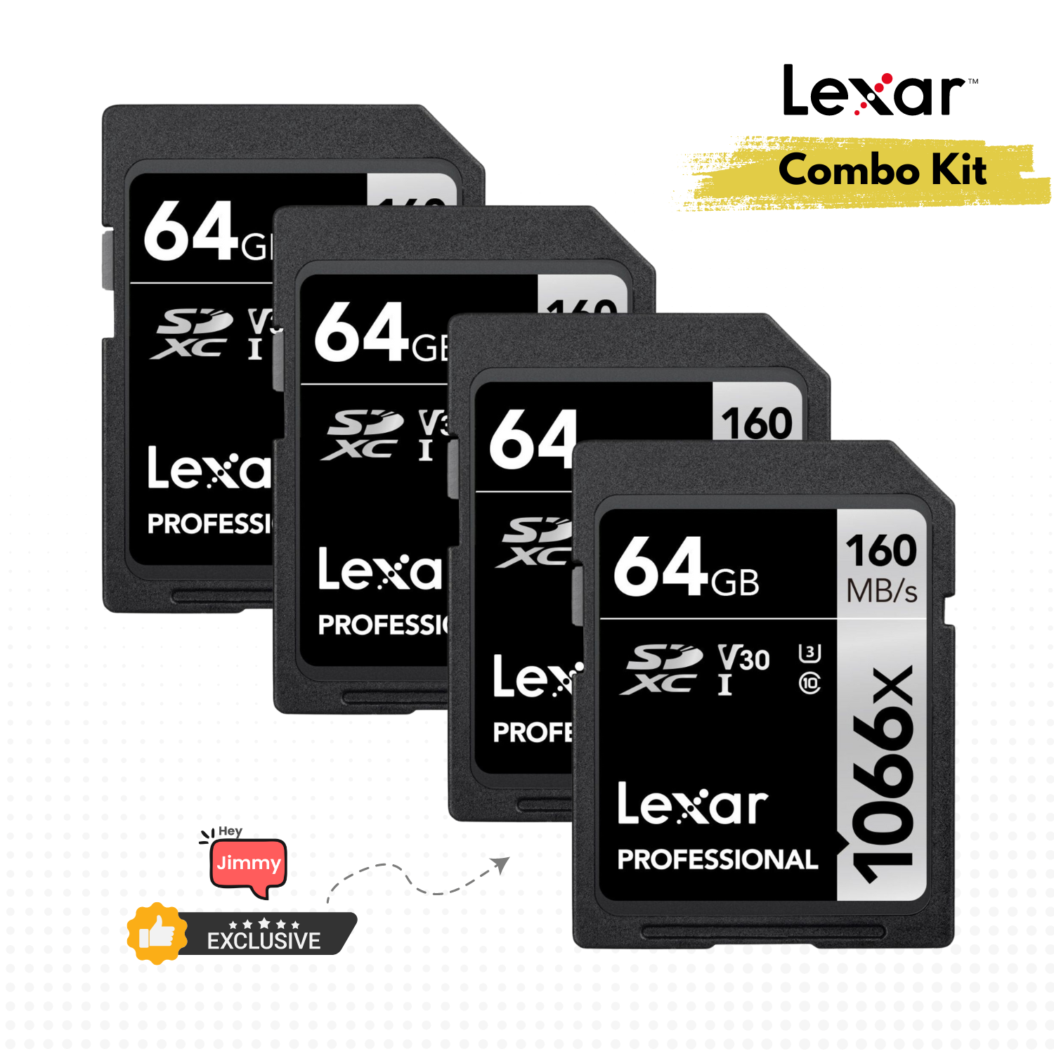 Lexar 64GB Professional 1066x SDXC UHS-I V30 Memory Card (160MB/s) (4-Pack)