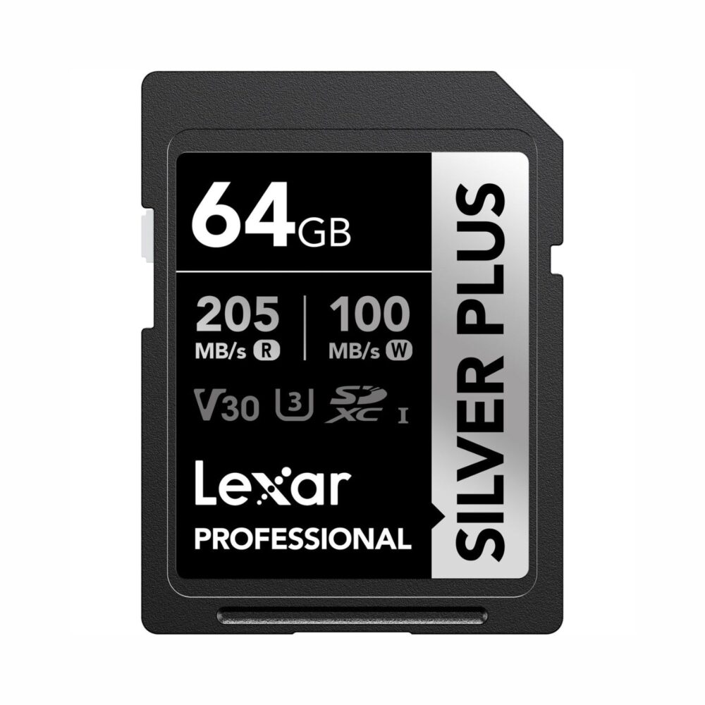 Lexar 64GB Professional SILVER PLUS SDXC UHS-I V30 Memory Card (205MB/s)