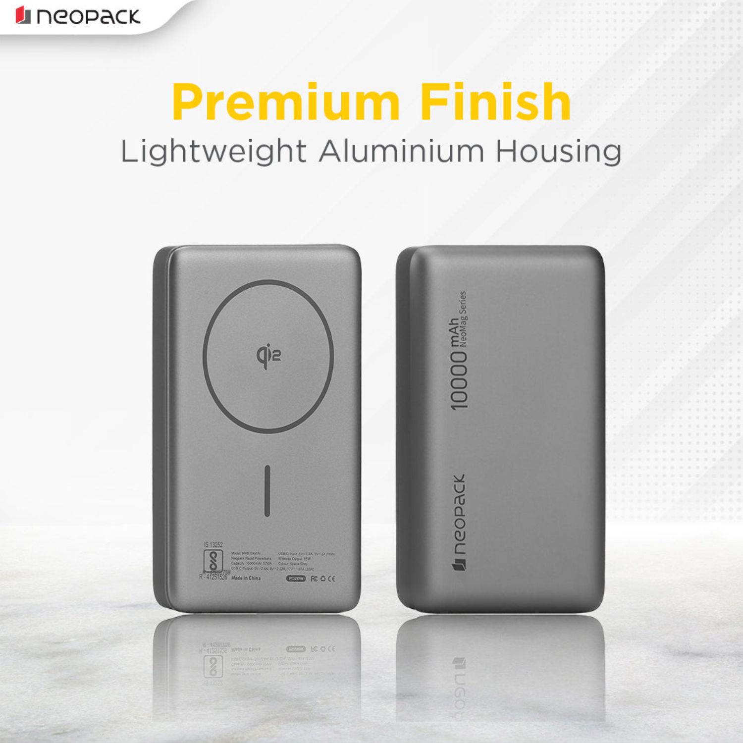 Neopack 10000mAh Rapid Qi2 Fast Charging Magsafe Power Bank with Wireless Charging