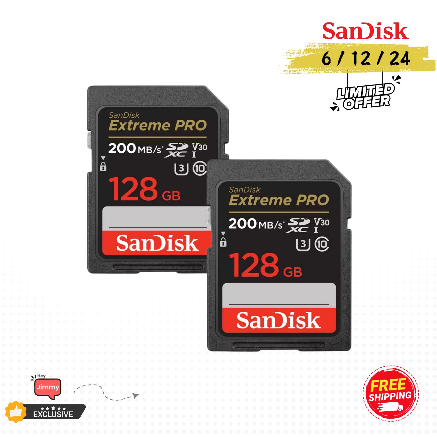 SanDisk 128GB Extreme PRO UHS-I SDXC Memory Card (200MB/s) (2-Pack)