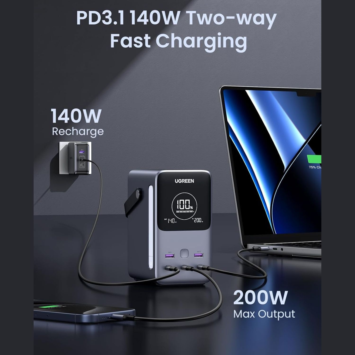 UGreen 48000mAh 300W Portable Charger Power Bank with Smart Digital Display